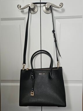 Michael Kors Black Saffiano Leather Satchel with Gold Hardware